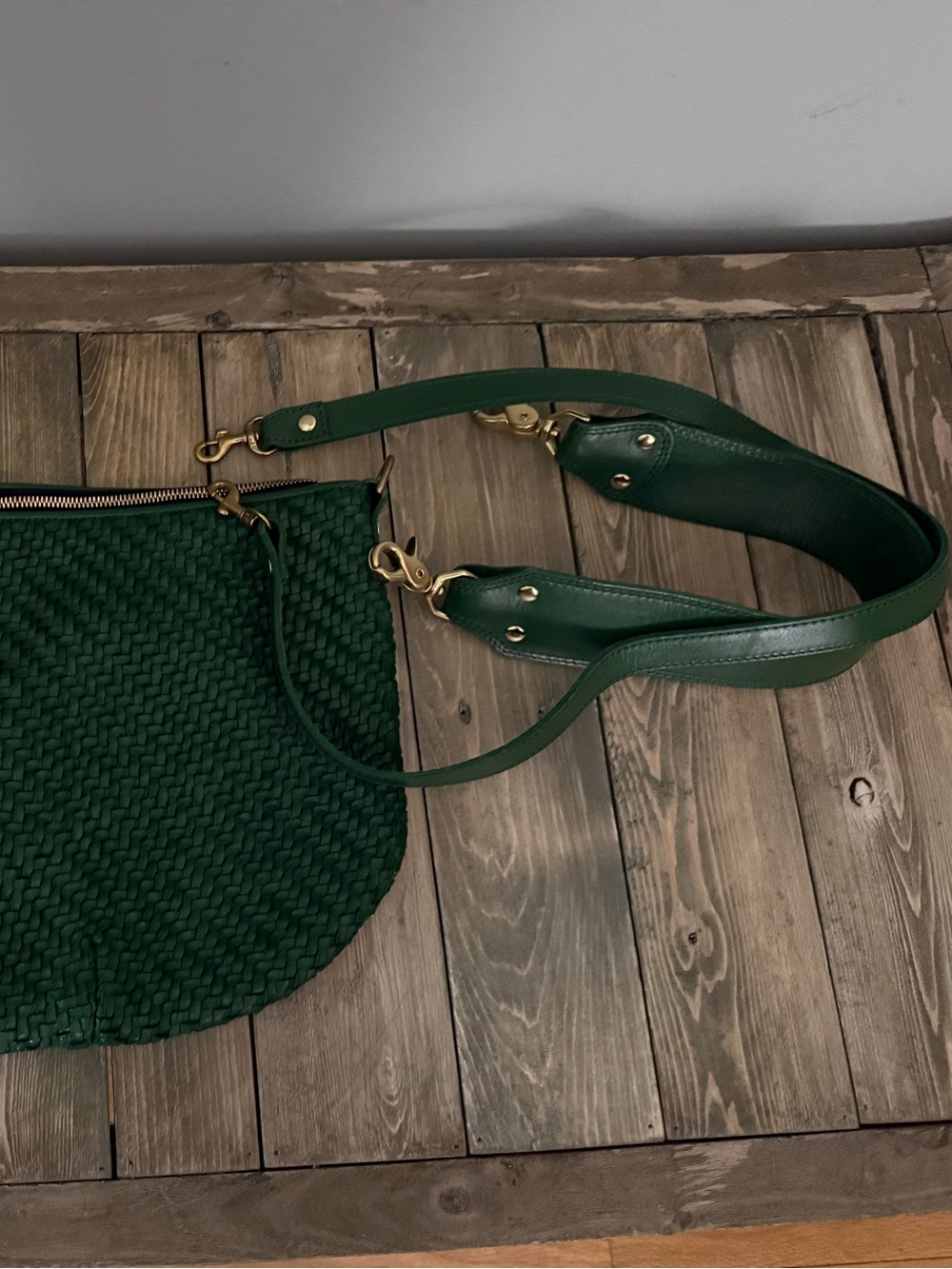 Clare V. Moyen Messenger Green Woven Leather Crossbody Bag - Picture 4 of 4